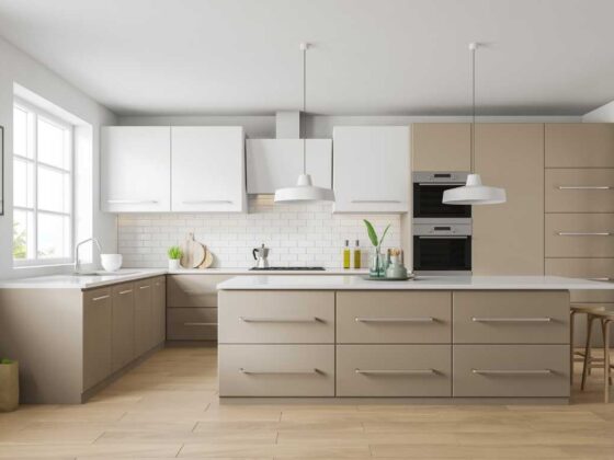 white and beige kitchen interior